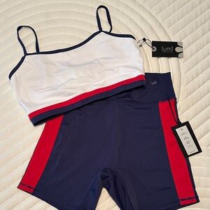 Lumi White and Blue Activewear Set with Red Accents